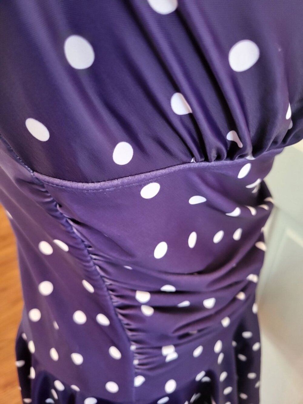 Navy White Polka Dot Retro Inspired Ruched Swim Dress XL Twee Pinup Rockabilly - Picture 10 of 10